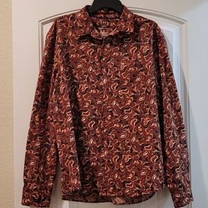 Men's Brown Patterned Slim Fit  Untucked Shirt XL